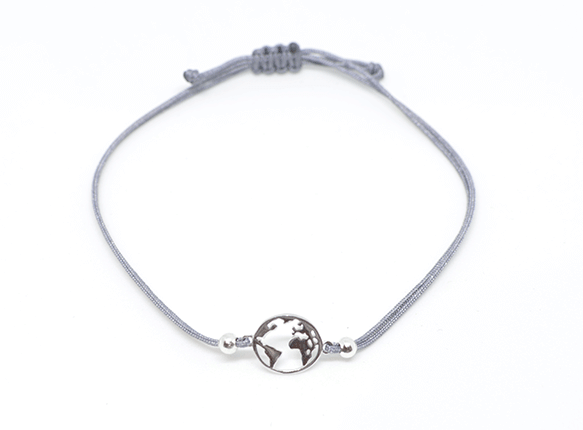 Armband WORLD Silber - 925 Silber - Graues Textilband