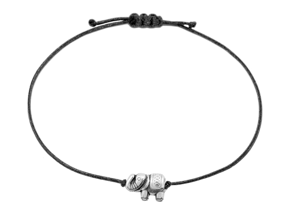 Textil Armband elefant Silber auf schwarzem Textilband